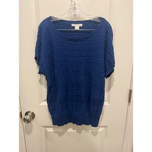 August Silk Women Knit Top Short‎ Sleeve Textured Blue Size L